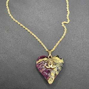 Multicolor Heart Resin CC Pendant Necklace – Gold-Tone Rope Chain